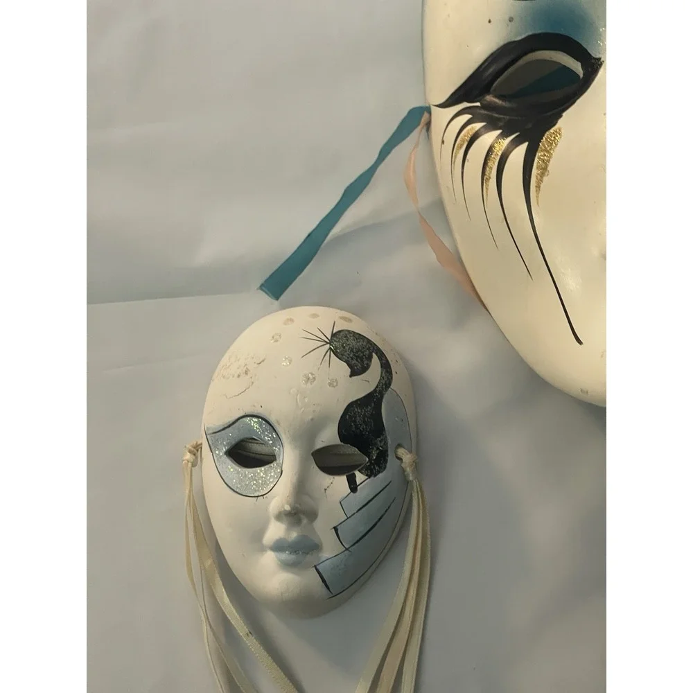 Vintage Ceramic Masquerade Wall Masks Set of‎ 3 | Venetian Style | Gold BinA